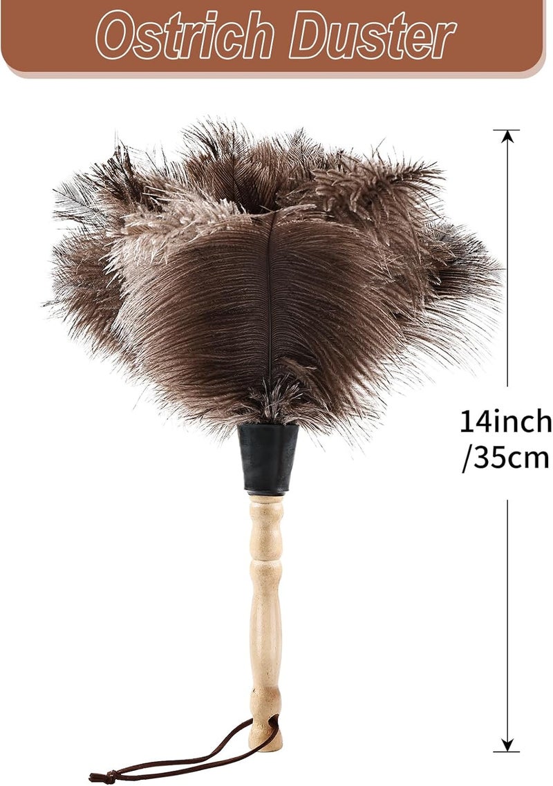 FeelfunFeather Ostrich Feather Duster 14" Natural Handheld Reusable Feathers Dusters with Wooden Handle for Cleaning Supplies Home Car Office - Image 2